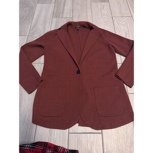 Eileen Fisher‎ Knit Blazer Womens Medium Red Merino Wool Cardigan Sweater